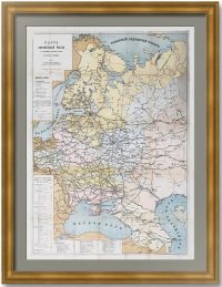 Железные дороги и водные пути Европейской России. 1916г. Антикварный подарок железнодорожнику, логисту