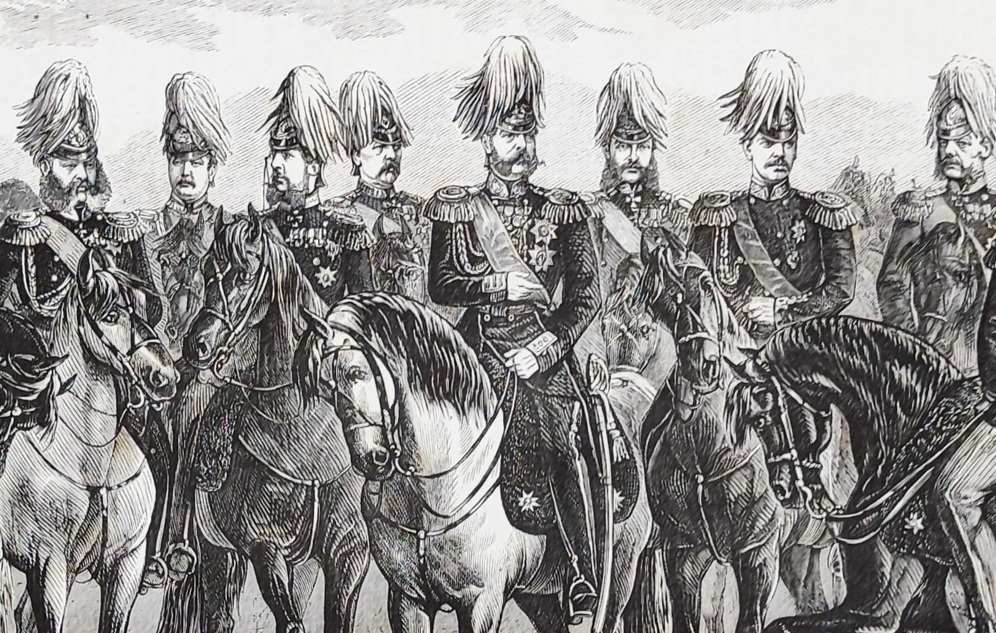 Александр II со свитой. 1874г. Тейхель, Брож/Даугель. Антикварная гравюра Александр II со свитой. 1874г. Тейхель, Брож/Даугель. Антикварная гравюра