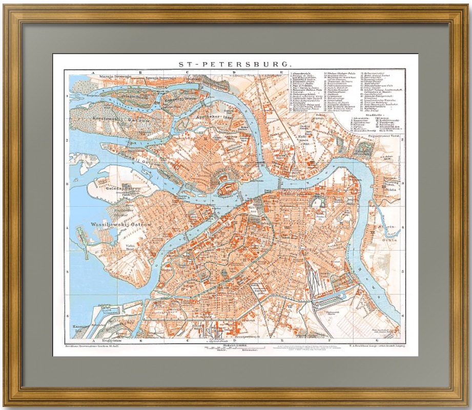 Санкт-Петербург, литографированный старинный план. 1897г. Санкт-Петербург, литографированный старинный план. 1897г.