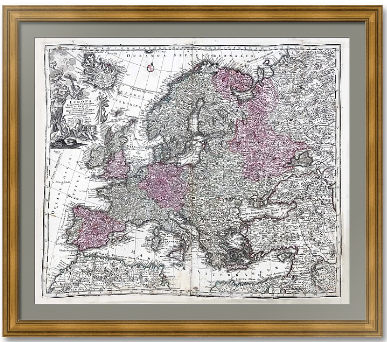 Европа, владычица христианского мира. 1730г. Зойтер. Старинная карта - музейный экземпляр Европа, владычица христианского мира. 1730г. Зойтер. Старинная карта - музейный экземпляр