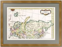 Карта трёх великих путешествий в Московию и Тартарию. 1750г. Беллин/Швабе. Антикварная карта