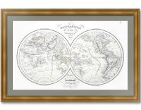 Карта Мира в глобулярной проекции. 1838г. Старинная гравированная карта. Лист
