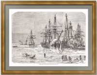 Русские корабли во льдах Днепра. 1861г. Антикварная гравюра