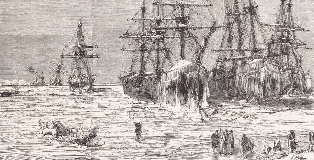 Русские корабли во льдах Днепра. 1861г. Антикварная гравюра Русские корабли во льдах Днепра. 1861г. Антикварная гравюра