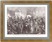 На российско-германской границе. В таможне железнодорожной станции. 1884г. Антикварная гравюра - подарок таможеннику На российско-германской границе. В таможне железнодорожной станции. 1884г. Антикварная гравюра - подарок таможеннику