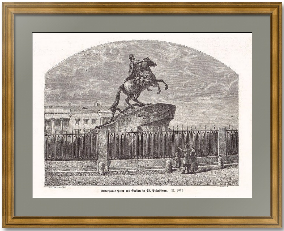 Памятник Петру Великому в Петербурге 1870г. Старинная оригинальная гравюра Памятник Петру Великому в Петербурге 1870г. Старинная оригинальная гравюра