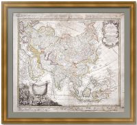 Азия 1. 1744г. Хасе/Бём.  Старинная редкая гравированная карта.  Антикварный ВИП подарок