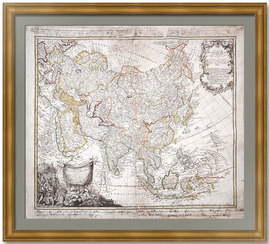 Азия 1. 1744г. Хасе/Бём. Старинная редкая гравированная карта. Антикварный ВИП подарок Азия 1. 1744г. Хасе/Бём. Старинная редкая гравированная карта. Антикварный ВИП подарок