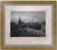 Вид Кремля ночью. 1847г. Бишебуа/Дациаро. Редкая старинная литография. Лист 38x55.