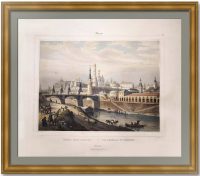Общий вид Кремля. 1847г. Бишебуа/Дациаро. Редкая старинная литография. Лист 38x55.
