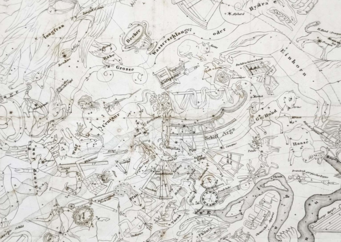 Знаки зодиака, южная небесная сфера. Карта звёздного неба. 1855г. Знаки зодиака, южная небесная сфера. Карта звёздного неба. 1855г.