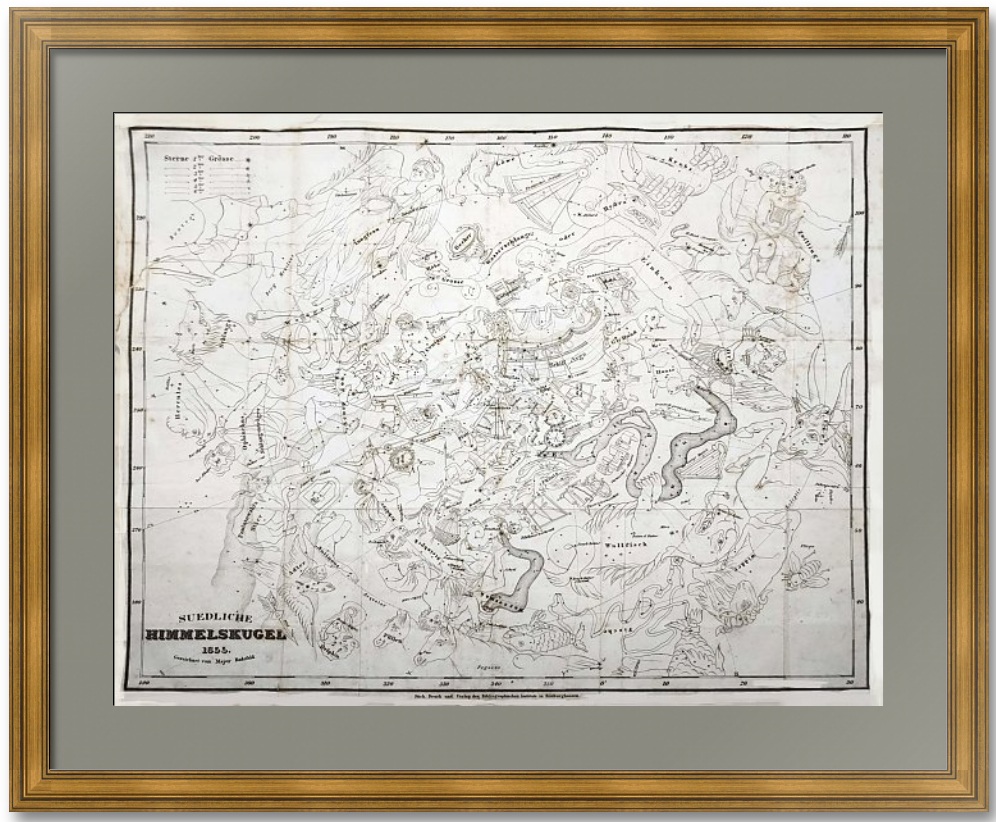 Знаки зодиака, южная небесная сфера. Карта звёздного неба. 1855г. Знаки зодиака, южная небесная сфера. Карта звёздного неба. 1855г.