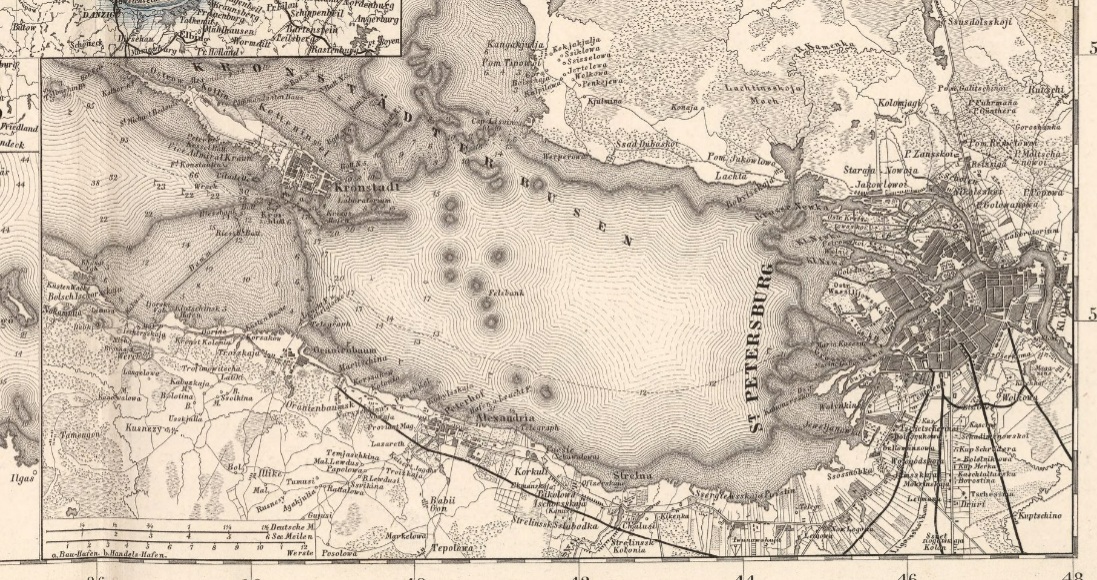 Балтийское море, Финский залив, Кронштадт. 1872г. Старинная оригинальная карта Балтийское море, Финский залив, Кронштадт. 1872г. Старинная оригинальная карта
