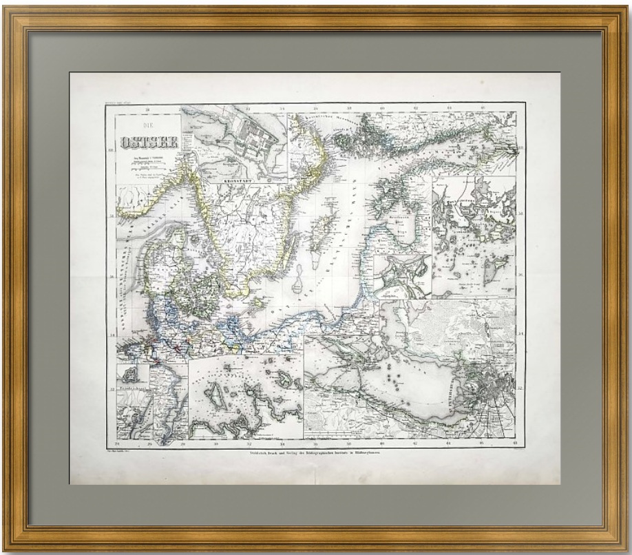 Балтийское море, Финский залив, Кронштадт. 1872г. Старинная оригинальная карта Балтийское море, Финский залив, Кронштадт. 1872г. Старинная оригинальная карта