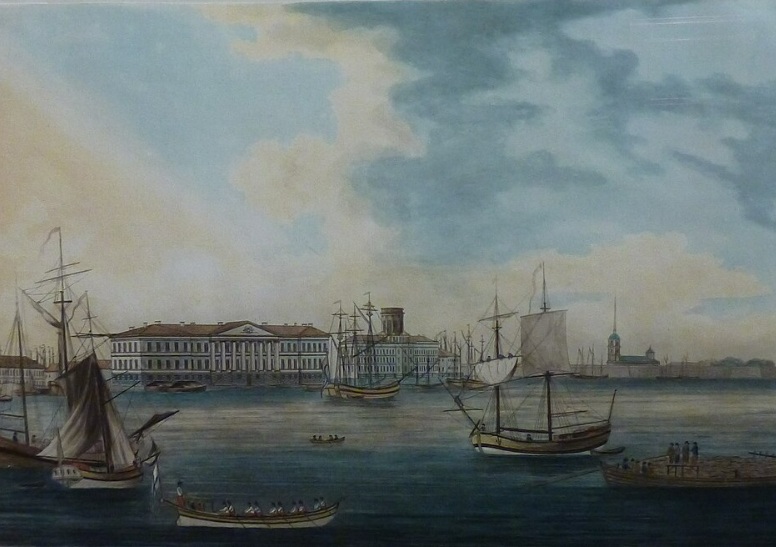 Академия наук и обсерватория в Петербурге. Хирн/Кармине. 1790г. Оптический вид, гравюра, акварель Академия наук и обсерватория в Петербурге. Хирн/Кармине. 1790г. Оптический вид, гравюра, акварель