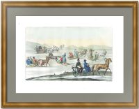 Конные повозки в России. 1825г. Корнеев/Браматти. Старинная гравюра, акварель