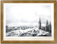 Вид на каменный мост от Кремля в Москве. 1825г. Старинная литография. Кадоль/Жоли. 46x63!