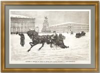 Александр III на санях на площади Александра I. Мейер/Меолль. Старинная гравюра. 1892г.