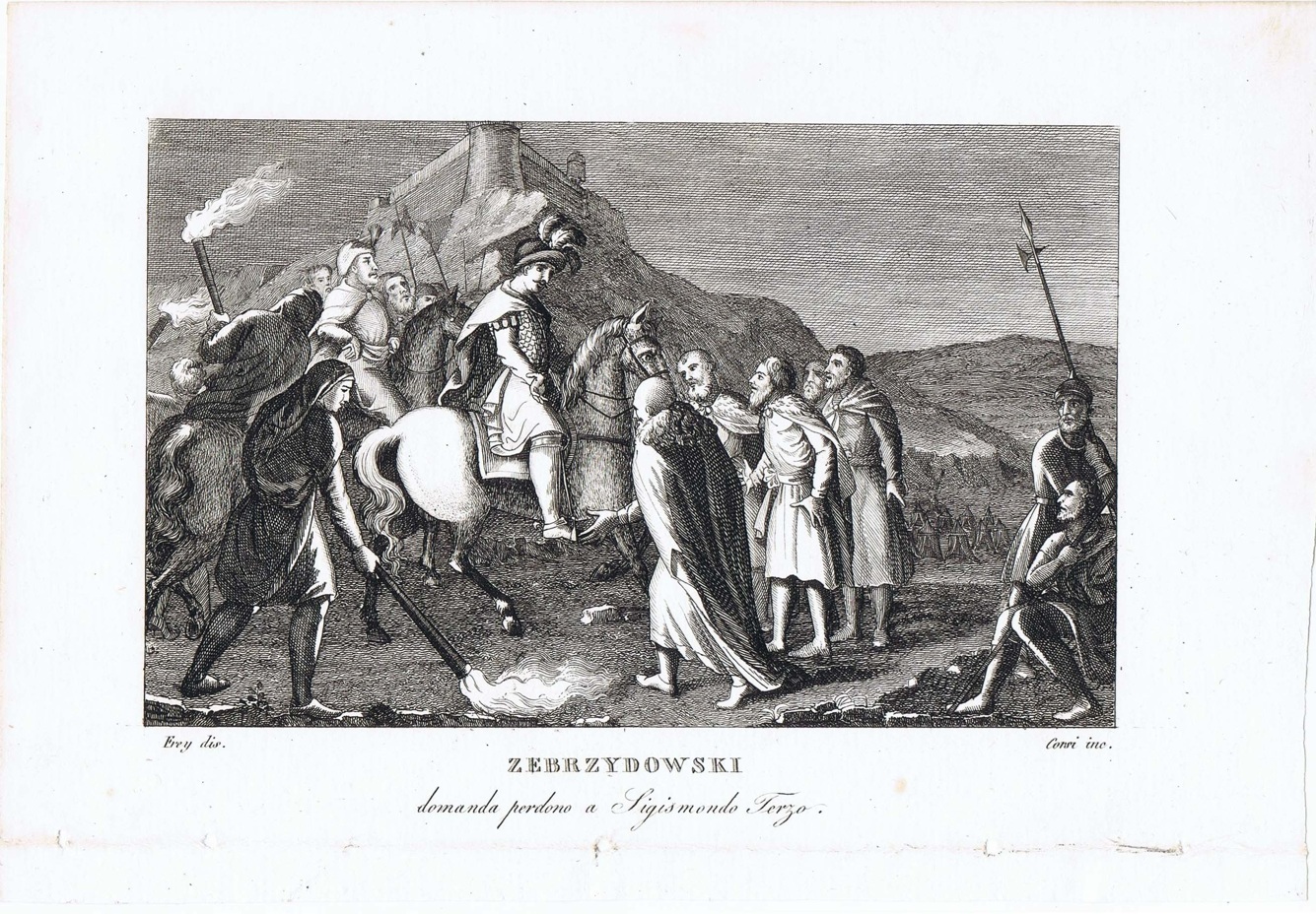 Зебжидовский просит прощения у Сигизмунда III. Старинная гравюра. 1831г. История Смоленска Зебжидовский просит прощения у Сигизмунда III. Старинная гравюра. 1831г. История Смоленска