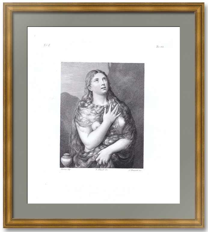 Кающаяся Мария Магдалина. 1837г. Тициан/Флориди/Буонажути. Эрмитажная коллекция. Старинная гравюра Кающаяся Мария Магдалина. 1837г. Тициан/Флориди/Буонажути. Эрмитажная коллекция. Старинная гравюра