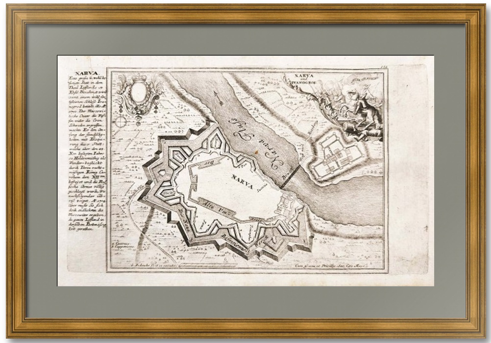 Нарва и Ивангород. 1720г. Старинная гравюра. Антикварная карта. Нарва и Ивангород. 1720г. Старинная гравюра. Антикварная карта.